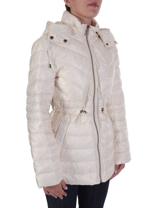 MICHAEL KORS QUILTED JACKET WITH DETACHABLE CORDED BUTTON CLOSURE MIDDLE IVORY