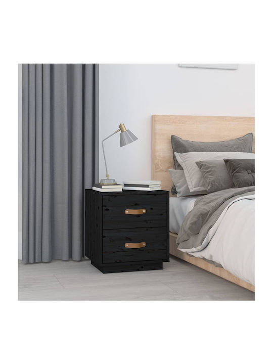 Bedside Table of Solid Wood Black 40x34x45cm