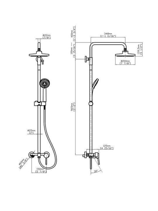 Karag SO551B Adjustable Shower Column with Mixer 106-136 Black