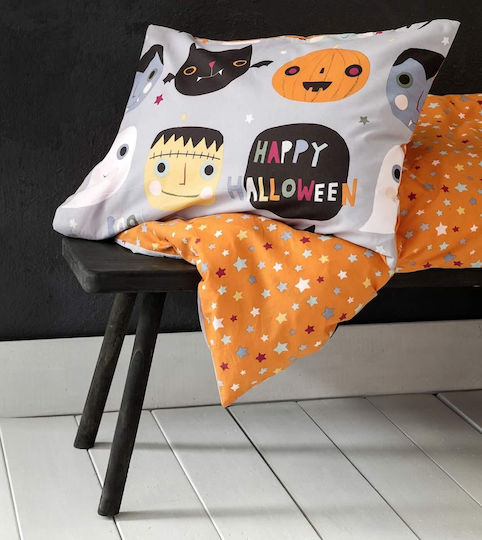 Nima Комплект чаршафи Единично Памучни Happy Halloween Сив 170x255см 3бр
