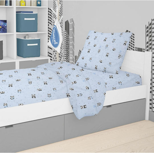 Dimcol Set Cearceafuri Pentru Copii Single Panda 110 Albastru Cer 160x240cm