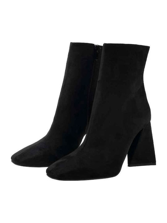 Suede Women's Ankle Boots with High Heel Black