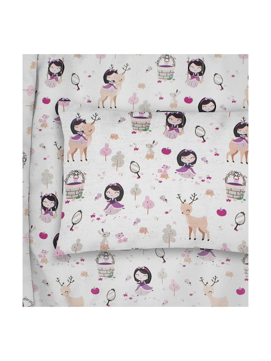 Dimcol Sheet Set Single Cotton Lily + Deer 179 White-Pink 160x240cm 2pcs