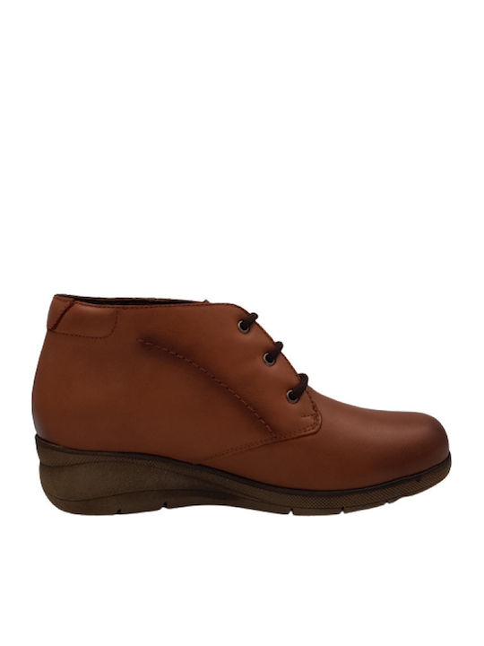 Leather Women's Ankle Boots Platform Tabac Brown
