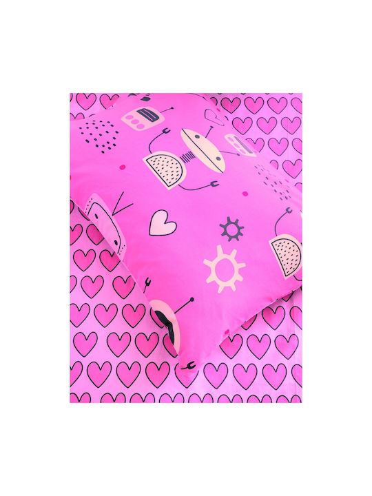 Kocoon Robo Love Set Kids Duvet Cover Single with Pillowcase Cotton Pink 165x245cm