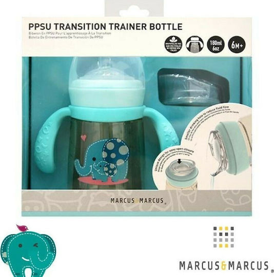 Marcus & Marcus Elephant Educational Sippy Cup Plastic with Handles Turquoise for 6m+m+ 180ml