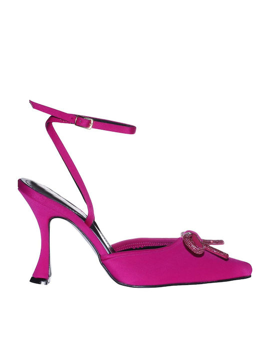 Spitze Pumps mit Absatzstiletto & Riemen Fuchsie
