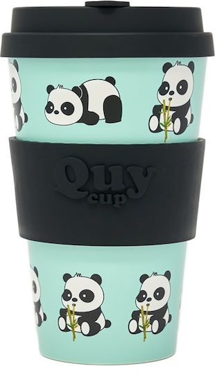 QuyCup Panda Κούπα Μπαμπού με Καπάκι Μπλε 400ml