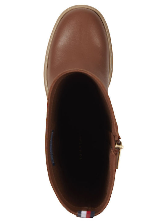 Leder Damenstiefel mit Mittelhohem Absatz Winter Cognac