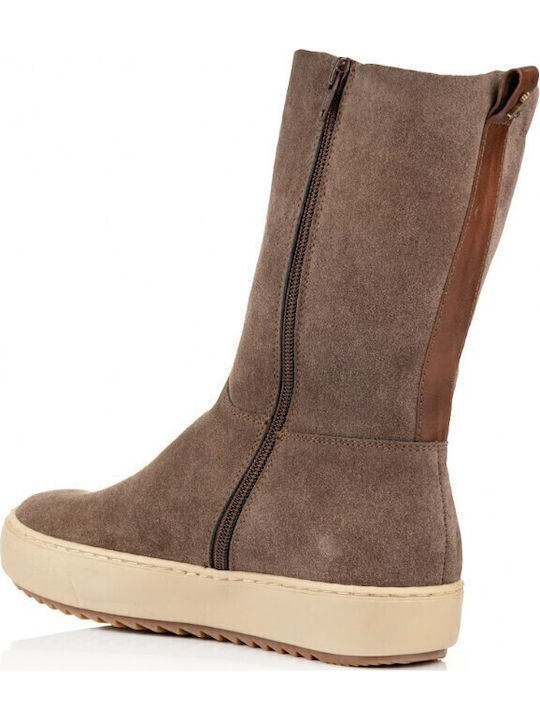 Suede Women's Boots with Zipper Gray