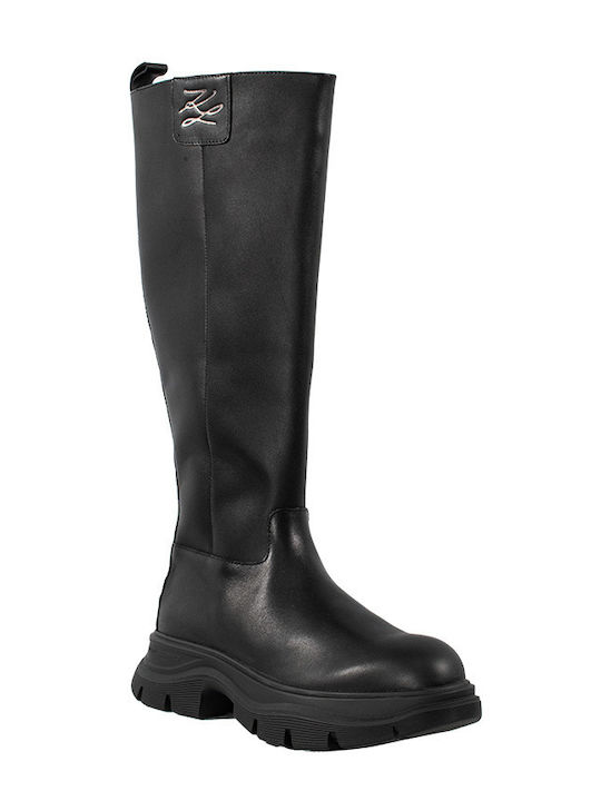 Karl Lagerfeld Luna II Leather Women's Boots Riding Black