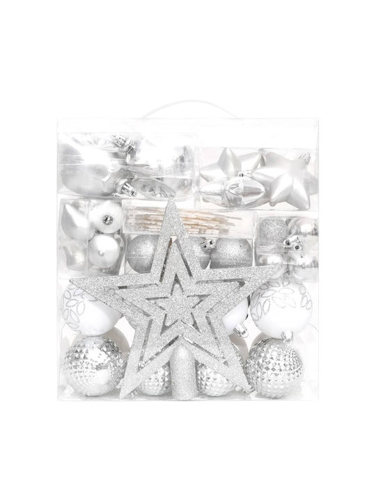 vidaXL Christmas Plastic Set Ornaments Silver 70pcs