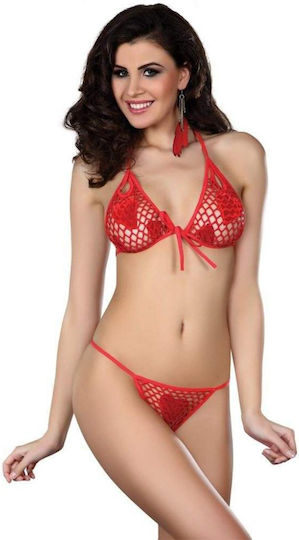 Livia Corsetti Strap Hearts Set Sexy Σετ Εσωρούχων Διχτυωτό Red
