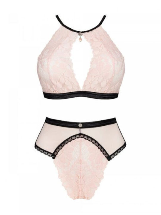 Obsessive Dantelat Set de Lenjerie Sutien cu Șir de caractere Roz Lilines