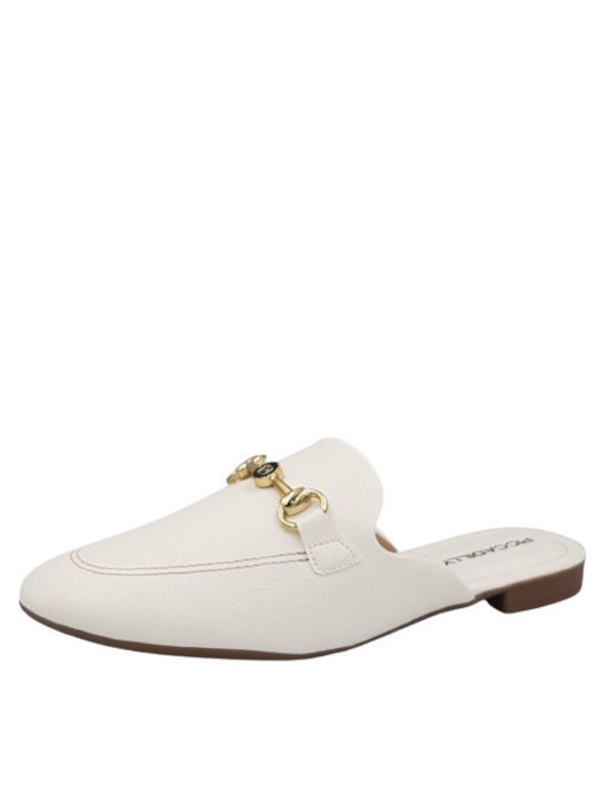 Piccadilly Flat Leather Mules White