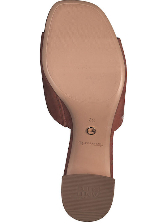 Leder Mules mit Chunky Niedrig Absatz in Tabac Braun Farbe