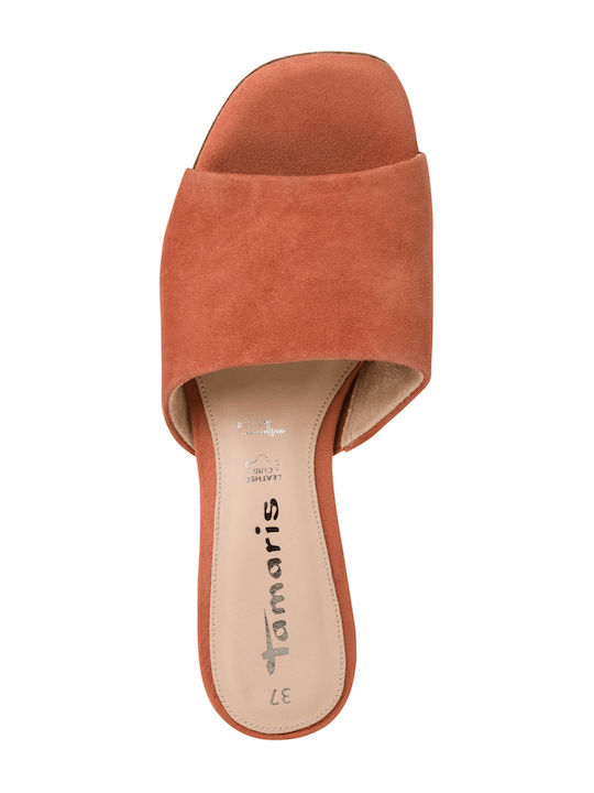 Leder Mules mit Chunky Niedrig Absatz in Tabac Braun Farbe