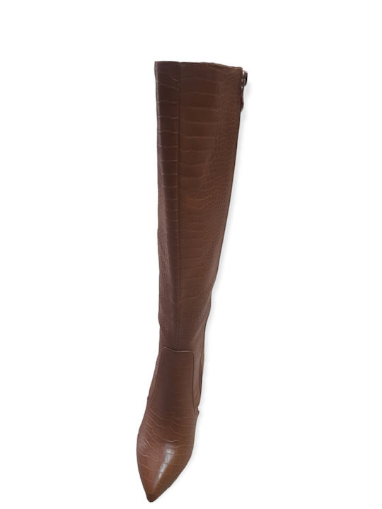 Chamois crocodile boot with thick heel (boot height 49cm - heel height 10cm)