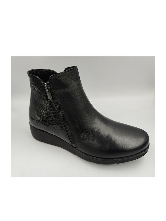 Leather boots - Black - back patent croco