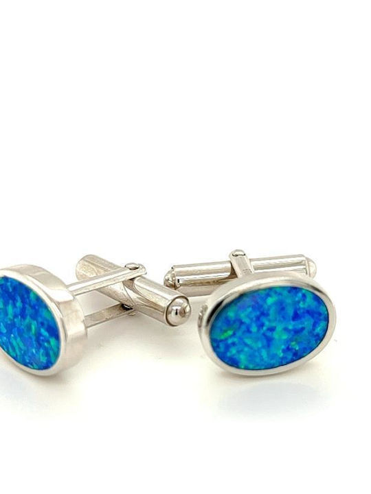 Cufflinks, silver (925°), Round with artificial opal