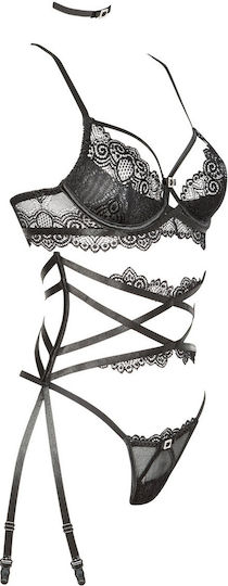 Beauty Night Diamond Sexy Σετ Εσωρούχων με Δαντέλα & Ζαρτιέρες Black