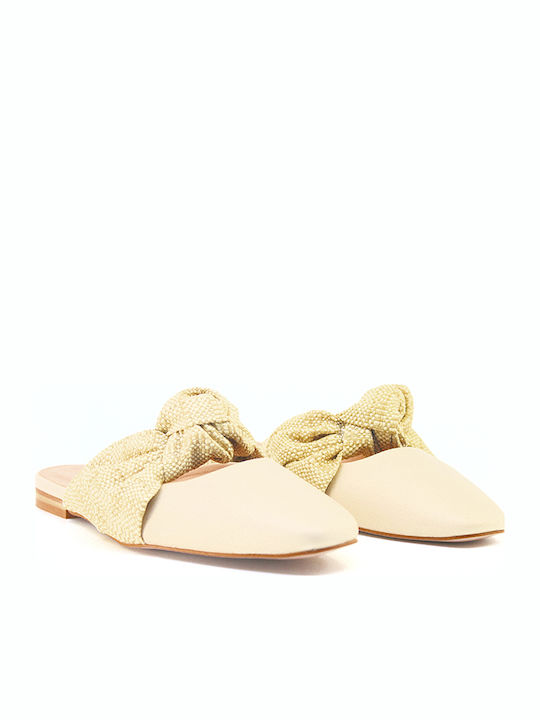 Flat Δερμάτινα Mules Eκρού