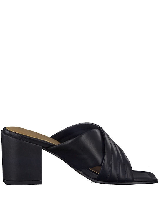 Marco Tozzi Chunky Heel Leather Mules Black