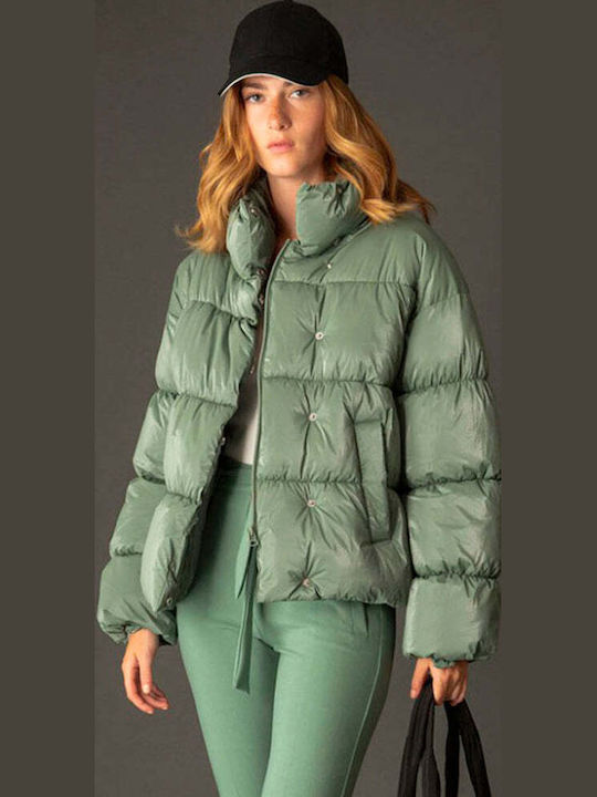 Κοντό Γυναικείο Puffer Μπουφάν για Χειμώνα Mint