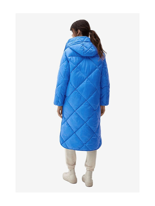 Women's Long Puffer Jacket for Winter with Hood Light Blue