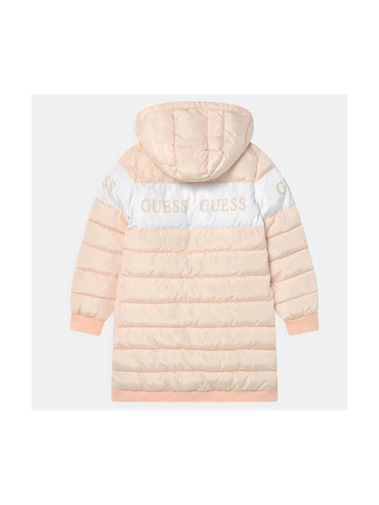 Guess Kids Quilted Jacket Long with Lining & Protection Hood Orange