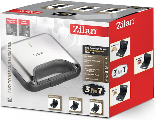 Zilan Τοστιέρα με Αποσπώμενες Πλάκες για 2 Τοστ 800W Inox