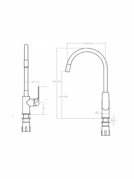 Kuchinox Elza U-förmig Küchenarmatur Zähler Chrome / Black