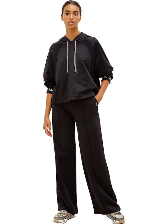 Long Women's Sweatshirt Hooded Black