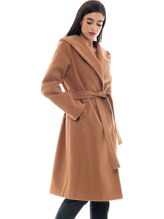 Women's Camel Coat with Belt