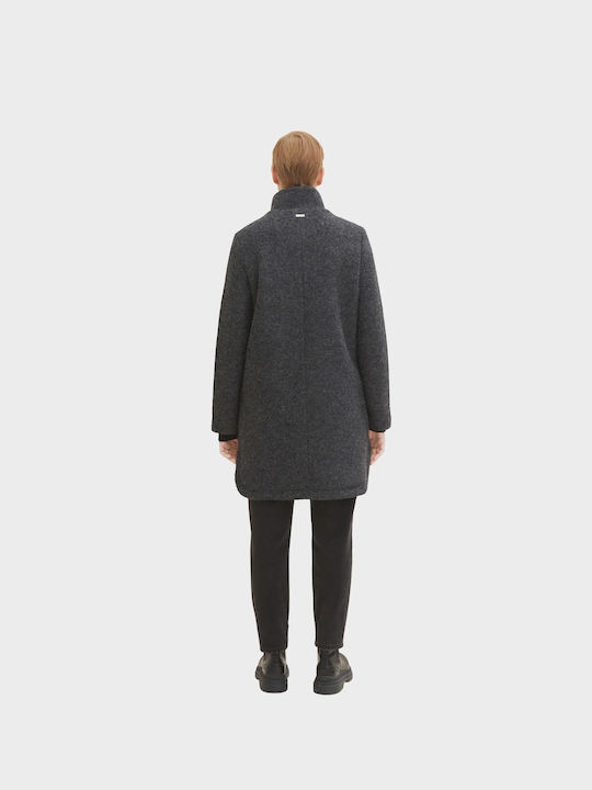 Tom Tailor Μπουκλέ Γυναικείο Dark Grey Παλτό με Φερμουάρ