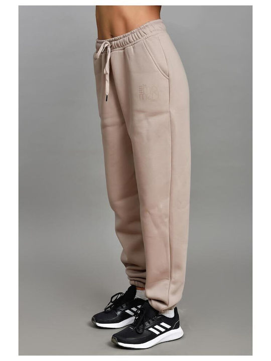 High Waist Sweatpants Jogger Fleece Beige