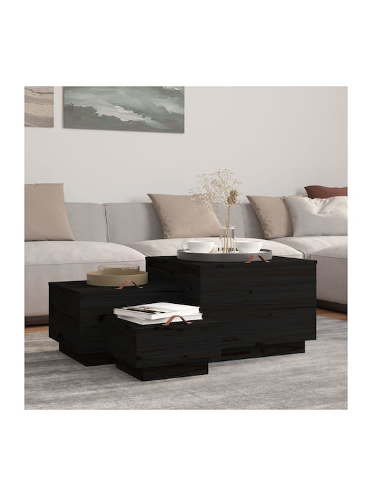 Square Solid Wood Coffee Table Μαύρο L57xW55xH40cm