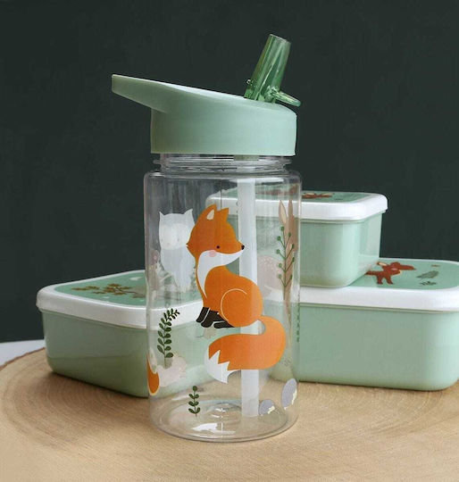 A Little Lovely Company Forest Friends Kinderflasche Kunststoff mit Strohhalm 450ml