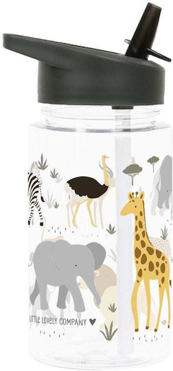 A Little Lovely Company Savanna Kinderflasche Kunststoff mit Strohhalm 450ml (Verschiedene Designs/Farben)