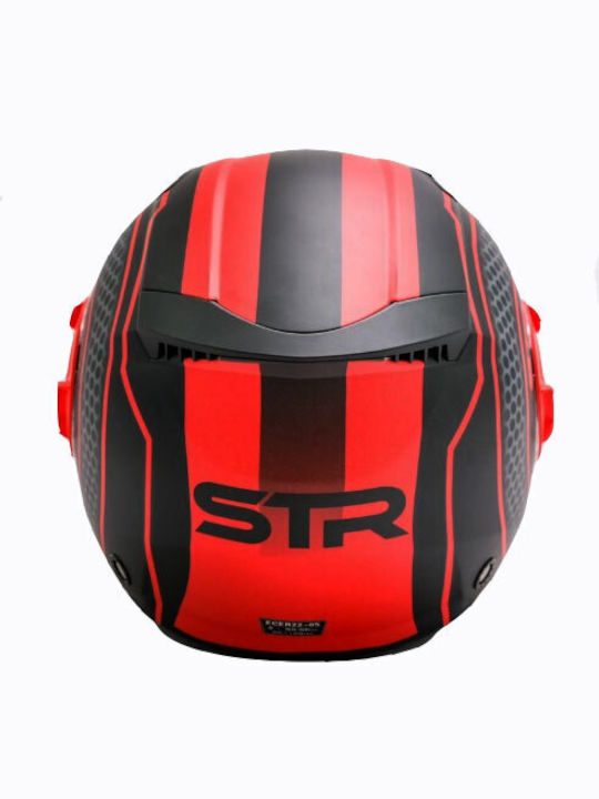 STR Tron Black Matt-Red Каска За Мотор Джет ECE 22.05 1100гр със Слънчев Визьор