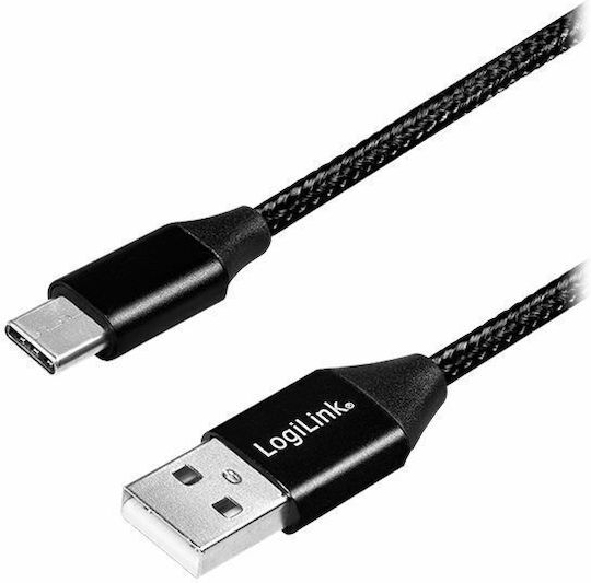 LogiLink Плетен USB 2.0 Кабел USB-C Мъжки - USB-A Черен 1м CU0140