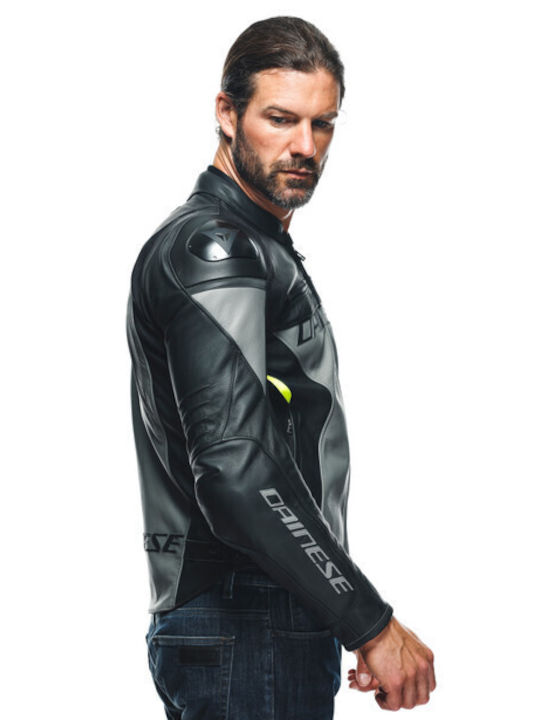 Dainese Racing 4 Winter Men's Motorcycle Jacket Leather Charcoal-Gray/Black
