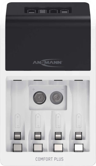 Ansmann Comfort Plus Ladegerät 4 Batterien Ni-MH Größe AA/AAA/9V Set mit 4x AA 2100mAh
