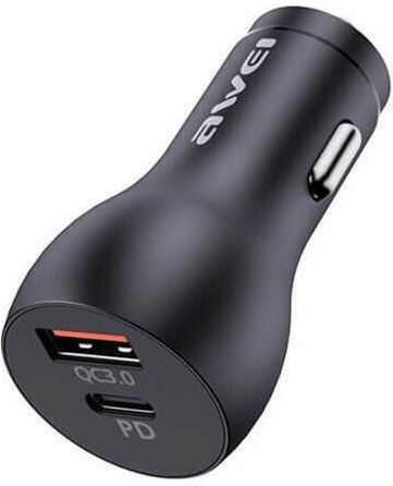 Awei C-822 Car Charger 18W 3A Fast Charging with Ports: 1xUSB 1xType-C Black Color