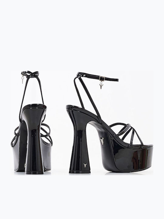 Heartbreak Sandals from Patent Leather with Strass Black