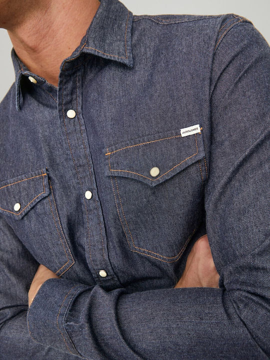 Long-sleeved Denim Shirt Dark Blue Denim