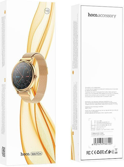 Hoco Y8 Stainless Steel Waterproof Smartwatch with Heart Rate Monitor (Gold)