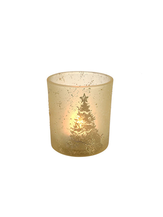 Zaros Fir Christmas Glass Gold Candlestick 8cm