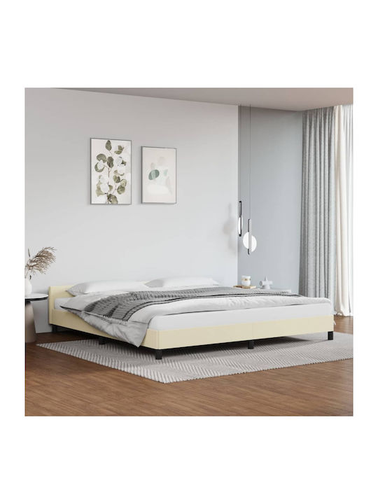 Κρεβάτι King Size Επενδυμένο με Δερματίνη Κρεμ με Τάβλες για Στρώμα 200x200cm