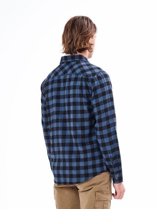 Basehit Men's Shirt Long Sleeve Checked Blue